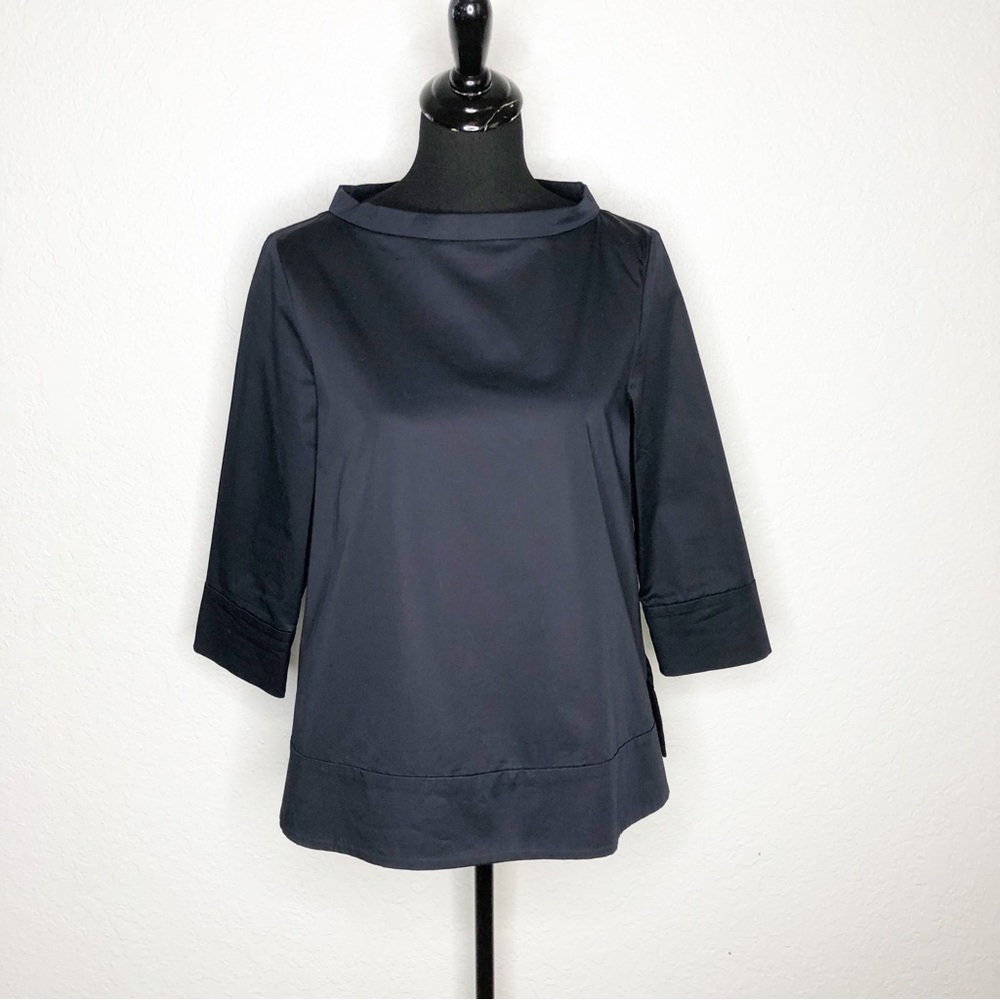 COS navy blue cotton wide collar tailored top size US 8